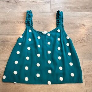 Blu Pepper Pom Pom Tank Top Sleeveless Casual Summer Teal Top Size Large‎ L